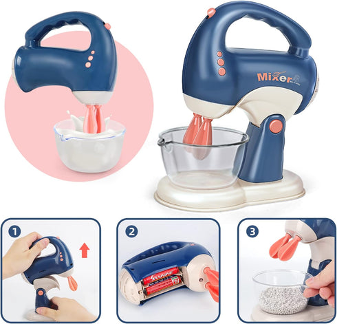 Pretend Play Kitchen Appliances Toy Set with Coffee Maker, Blender, Mixer, Toaster - Realistic Light & Sounds for Kids