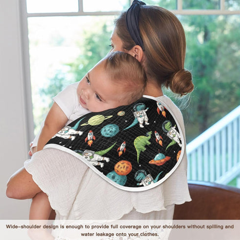 Qinllo 2 Pack 22"x11" Muslin Burp Cloths Space Dinosaur Spaceship Black Print Cotton Baby Burp Cloths Ultra Absorbent