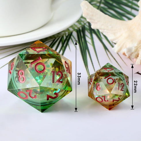 33mm D20 Dice: Handmade Flower Sharp Edge Resin Dice for Dungeons and Dragons Table Games with Gift Case (Flower)