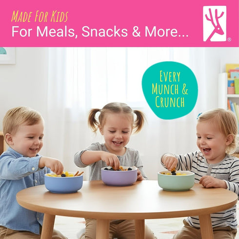 Elk and Friends Kids Porcelain Bowls with Silicone Sleeve + Silicone Lid | Kids/Toddler/Baby Feeding | Microwave