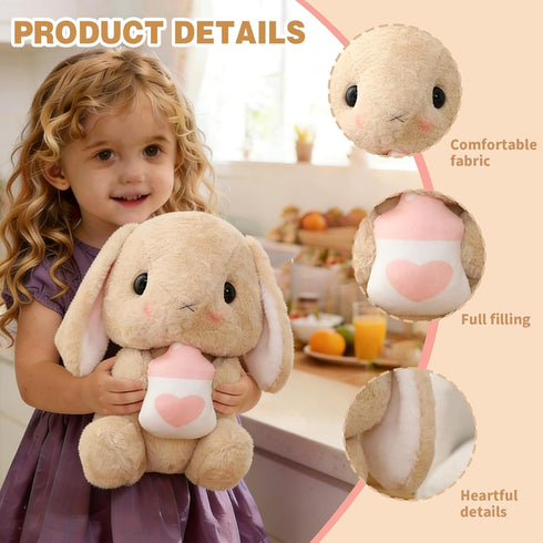 HOUPU Bottle,8.6in/22cm) Soft Toy - Sitting Lop Eared Rabbit, Easter White Rabbit Stuffed Bunny Animal with Carrot Soft