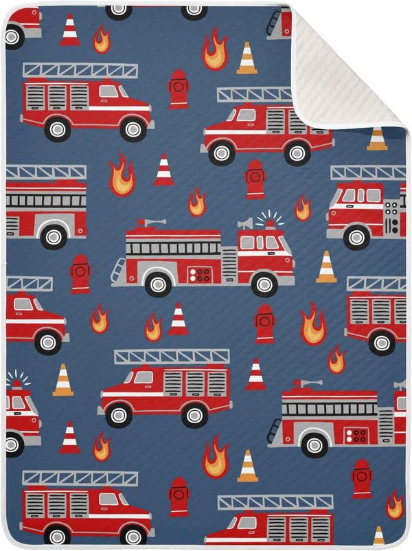 Ollabaky Red Fire Trucks Baby Blanket for Boys Girls Cotton Throw Blanket Swaddle