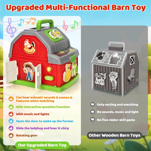 1 2 3 12-18 Toddler Toys for Year Old Boys Girls, Upgraded Musical Farm Animal Barn Toy Gifts, Montessori Fine Motor