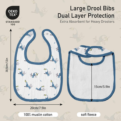 GLLQUEN BABY Muslin Drool Bibs, 8 Pack Adjustable Baby Bibs for Boys & Girls, Soft Cotton Bandana Bibs (Toucan)