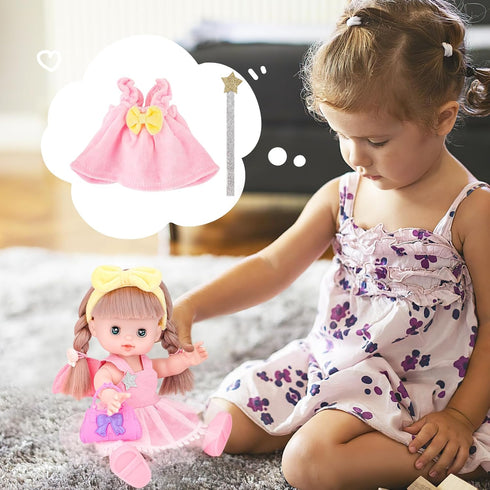 deAO Baby Doll Stroller with 12 Inch Doll, Foldable Stroller Role Play Set with 16 PCS Accessories for Kids
