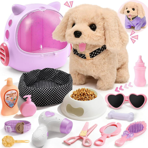 Cleboen 17pcs Robot Dog Toys for Girls Kids Boys 3-6, Realistic Interactive Robot