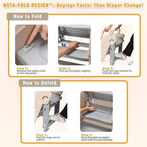 XQIAO Foldable Step Stool for Bathroom Sink - Adjustable Toilet Trainer & Anti-Tip Guard - Kitchen Learning Stool