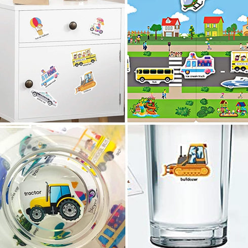 Reusable Sticker Books for Kids - Travel Removable Toddler Vehicle Sticker Books for 3-5 Year Olds, Educational