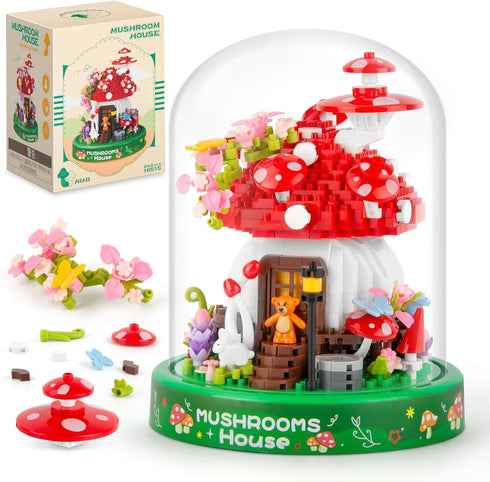 Vziimo Mushroom House Building Set, Creative Mushroom Flower House Model Kits with