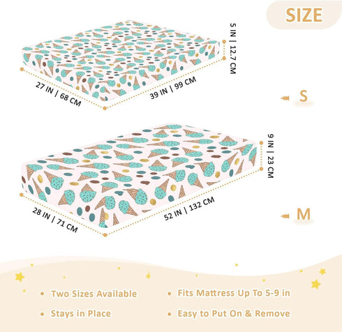 Jynexis 52x28 Ice Cream Pink Teal Pattern Baby Crib Sheets, Cotton Fitted Crib Sheet, Soft Breathable, Fits Standard