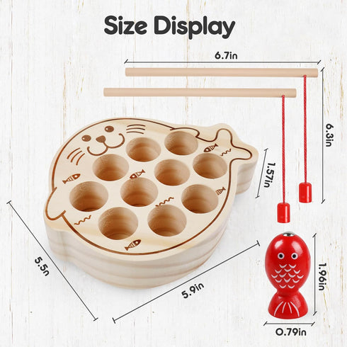 Magnetic Wooden Fishing Game Toys, Toddler Montessori Puzzle for Boys Girls Ages 3+, Educational Activities