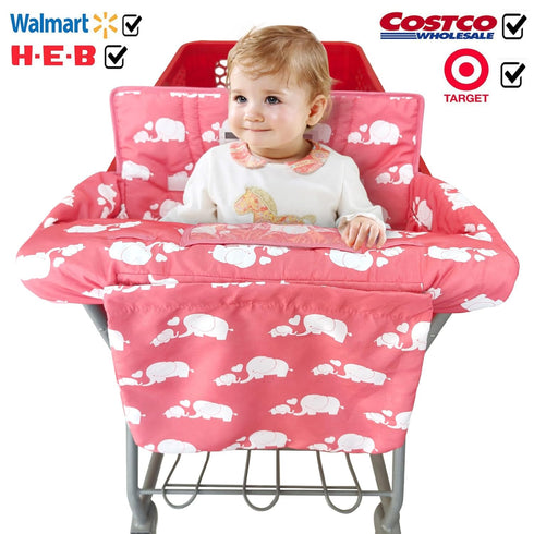 2-in-1 Shopping Cart and High Chair Cover for Baby, Padded Cover, Fold'n Roll Style, Portable with Carry Bag (Pink
