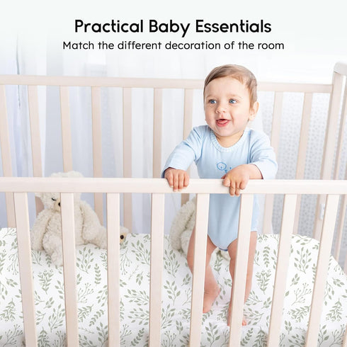 2 Pack 28x52x8in(Green+Leaf) Yoofoss Baby Crib Sheets for Boys Girls, Fitted Crib Sheet for Standard Crib and Toddler