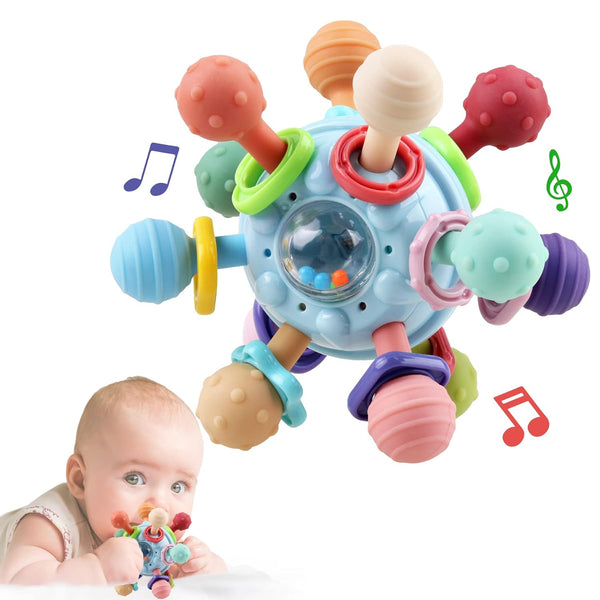 Baby Sensory Teething Toys - Montessori Teethers for Infant Boys Girls 0-18 Months, Rattle Chew Toys for Learning