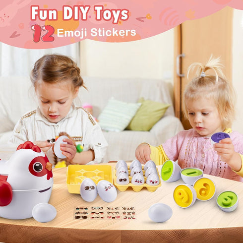 24-Piece VROGTIK Easter Egg Matching Game, Easter Basket Stuffers for Kids, Color Shape Number Recognition Educational