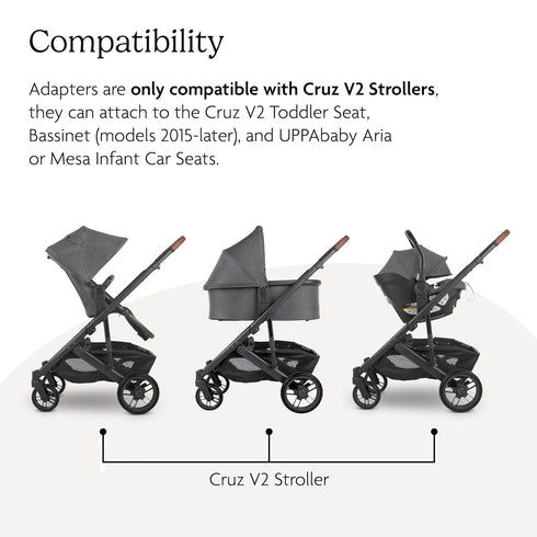 V2 1 Set UPPAbaby Cruz Upper Adapter - Compatible with Bassinet Accessory, Aria, and Mesa Infant Car Seats - Quick +
