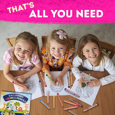 3 1 12 2 SparkBright Club - Jumbo Pencils in function, colors Non-Toxic Toddler Pencils Break-Resistant, Easy Grip