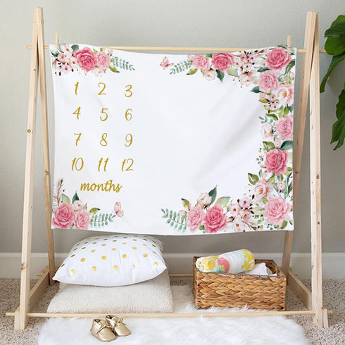 Yokakio 60" 40" Baby Monthly Milestone Blanket Girl, Milestone Blanket for Baby Girl, Track Growth and Age, Newborn