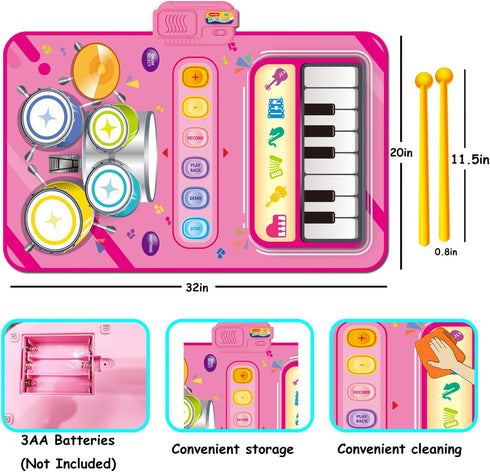 Toys for 1 Year Old Girl - 2 in 1 Piano Mat Montessori Educational Toy for 1 to 3 Year Old Girls