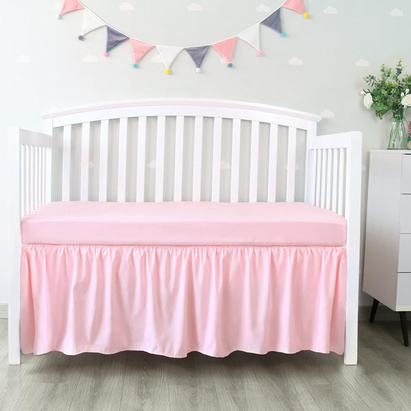 Crib Skirt Pleated Dust Ruffle Pink Nursery Room Decor for Girls Boys