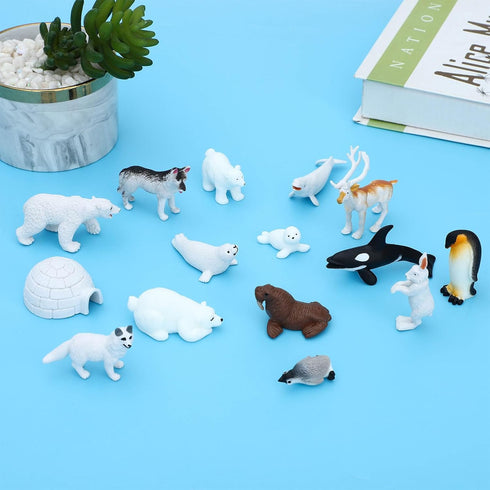 15 Set ONEST Pieces Mini Arctic Animals Figurines Polar Animal Toys Plastic Arctic Tundra Deer Toy Animal Small White