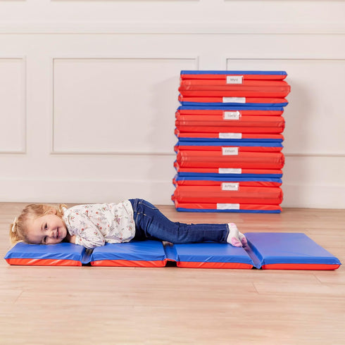 ECR4Kids 4-Section, 2in, Premium Folding Rest Mat, Sleeping Pad, Blue/Red