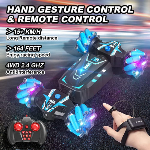 Axirata Remote Control Car Hand Controlled Gesture Stunt Car with Spray, Lights & Music for Kids 6-13, 4WD 2.4GHz