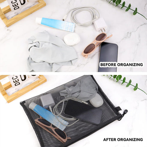 yuntop 6 (A4 2, A5 2, A6 2) PCS Mesh Pouch, Black Nylon Mesh Cosmetic Zipper Bags for Home Office Purse Diaper Bag x x