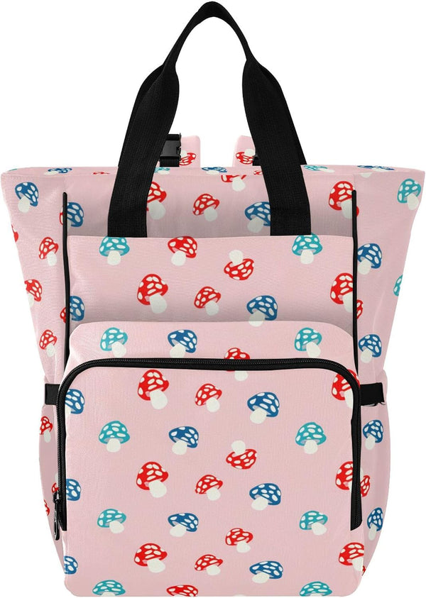 Burbuja Cute Mushrooms Diaper Bag Backpack for Women Men, Large Travel Diaper Bag
