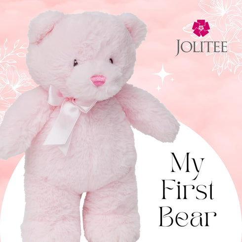 Jolitee My First Bear, 10" Pink Teddy Bear Stuffed Animal for Baby Newborn