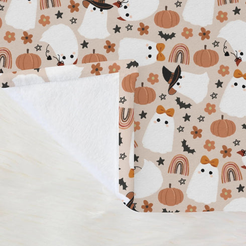 Selgkds 60x80inch Halloween Cats Witch Bats Rainbow Baby Blankets for Girl Boy Pastel Fall Autumn Pumpkin Boho Floral