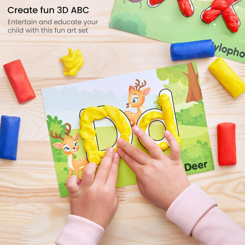 Arteza Kids Play Dough, Alphabet Learning Kit, 30 Pieces Air Dry Clay, 0.8 oz, Red, Yellow, Blue, 26 Alphabet Cards