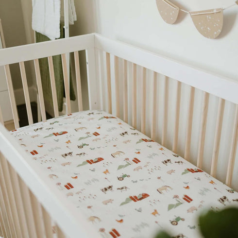 100% Farmyard-Themed Soft Muslin Crib Sheet for Babies | Cotton Fitted Sheet