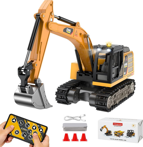 DAOGU Remote Control mini Excavator,1:64 RC Alloy Construction Vehicle Toys, STEM Tools for