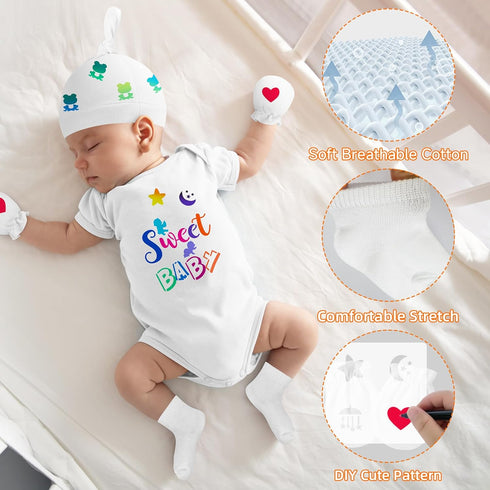 AryiHitt 78PCS Set Baby Bib Bodysuit Baby Shower Baby Shower Game Sign Baby Feede Bib Newborn Bodysuit Fabric Marker