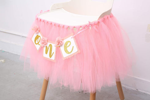 1st GirlBaby WAOUH Tutu Highchair Decoration for Birthday - First Birthday Party for Cake Smash And Photo