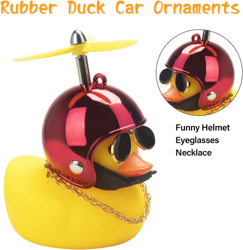 Wonuu Rubber Duck Car Ornaments, Yellow Duck Dashboard Decorations with Cool Glasses and Propeller Helmet