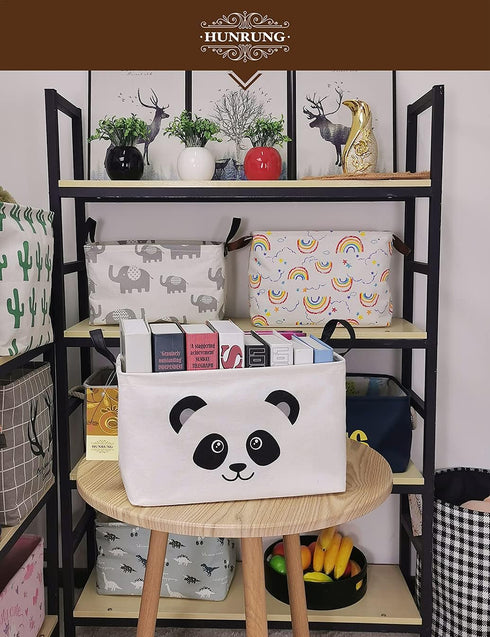 HUNRUNG Cute Rectangle Storage Basket, Canvas Organizer Bin for Pet/Children Toys, Books, Clothes, Rectangle Panda