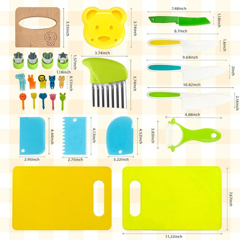 27 Set 2-10 Pcs Montessori Kitchen Tools for Toddlers, Kids Knives for Real Cooking Safe Knife Include Toddler Cutting