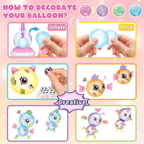 195pcs 3+ nicknack Princess Magic DIY Balloons with Pump, DIY Sticky Balloon Maker Toy Craft Kits for Kids with Bouncy