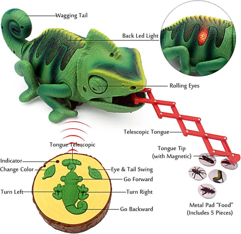 Tipmant RC Chameleon Remote Control Animal Toy Realistic Lizard Electric Electronic Pets Car Kids Birthday Gifts