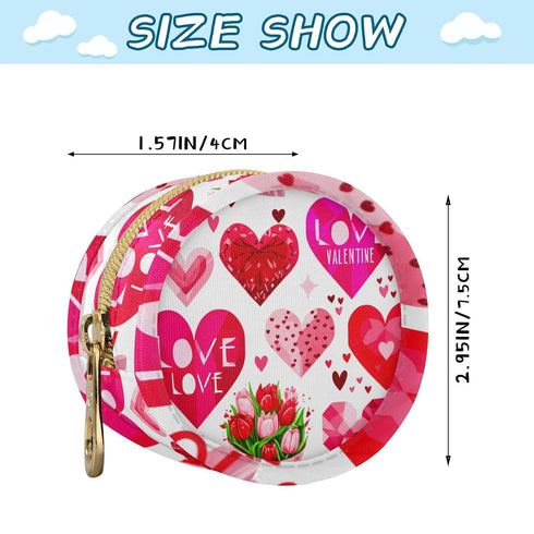 Valentines Heart Round Pacifier Storage Case with Zipper, Portable Pacifier Case for Travel, Diaper Bag & Purse