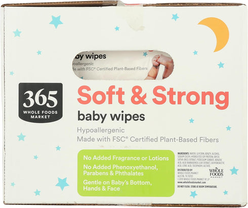 365 100 Count (Pack 6) by Whole Foods Market, Soft & Strong Disposable Baby Wipes, Fragrance-Free