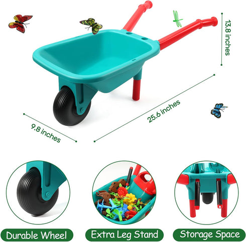 Set, Wheelbarrow, CUTE STONE Kids Gardening Tool Garden Toys with Watering Can, Shovel, Flower Garden Building Toy
