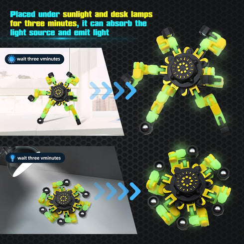 estardaa 8Pcs Fidget Spinners Glow in The Dark, Fingertip Gyro DIY Deformable Robot Funny Sensory Fidget Toys