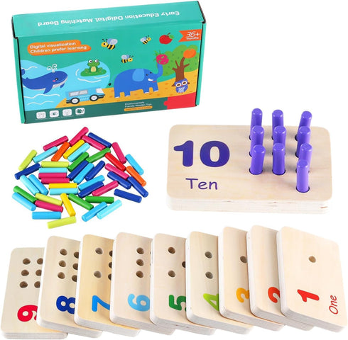 Wooden Counting Numbers Peg Board for Kids, Montessori Math Toy for Toddlers,