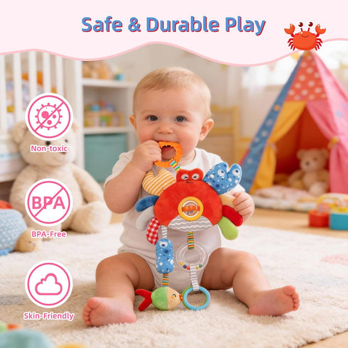 littlove 6-12 Roadtrip Car Seat Toys for Baby Months, Infant Travel Sensory Toys with Clip, Soft Montessori Hanging