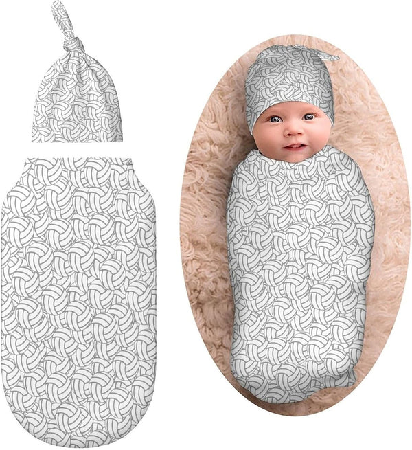 Qiohoey Volleyball Newborn Swaddle Blanket with Beanie Hat and Receiving Blanket - Soft