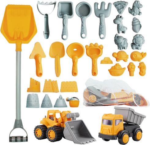 IOKUKI Long Shovel Sand Beach Toys with Big Excavator Toy, Dump Truck