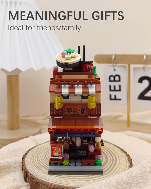 Japanese Street View Ramen Shop Building Blocks Set, Creative Model Architecture, Mini Bricks Construction Toy for
